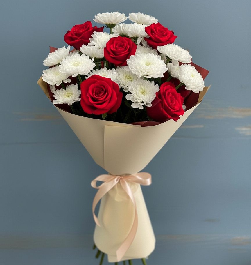 Букет цветов из: Розы и Хризантемы в Кузнечиках