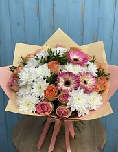 Букет цветов из:  Розы, Герберы и Хризантемы в Кузнечиках