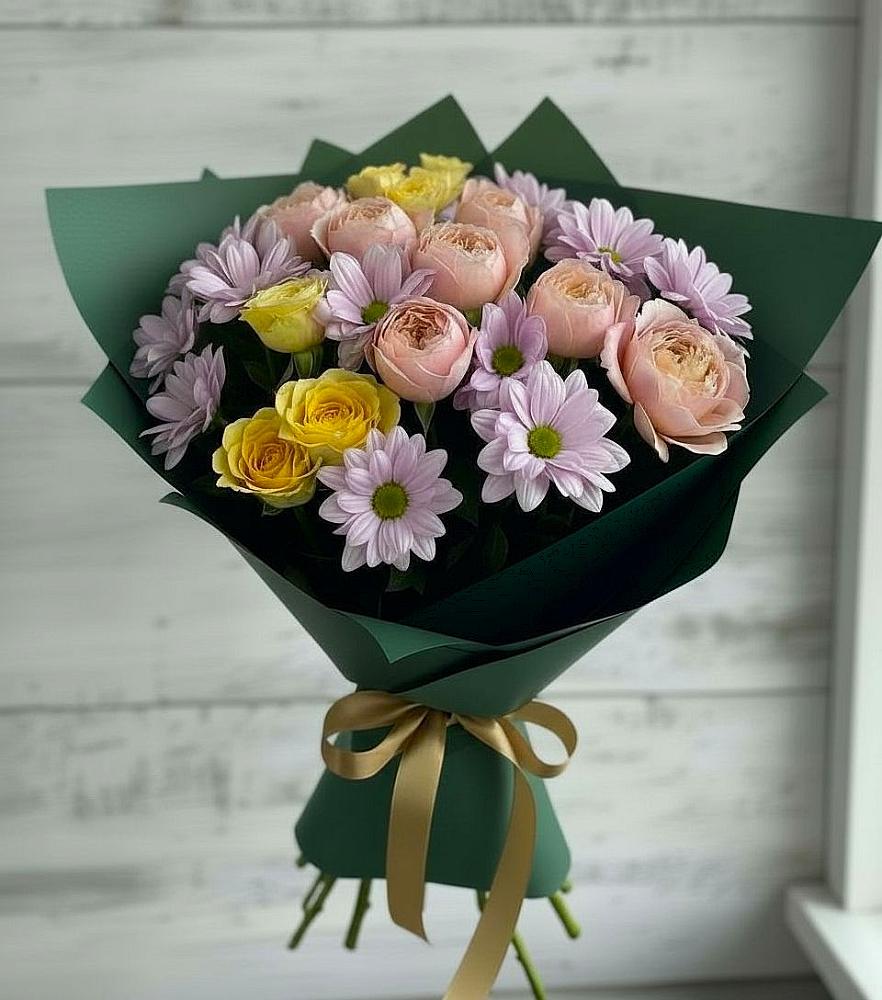 Букет цветов из: Хризантемы и Розы в Кузнечиках