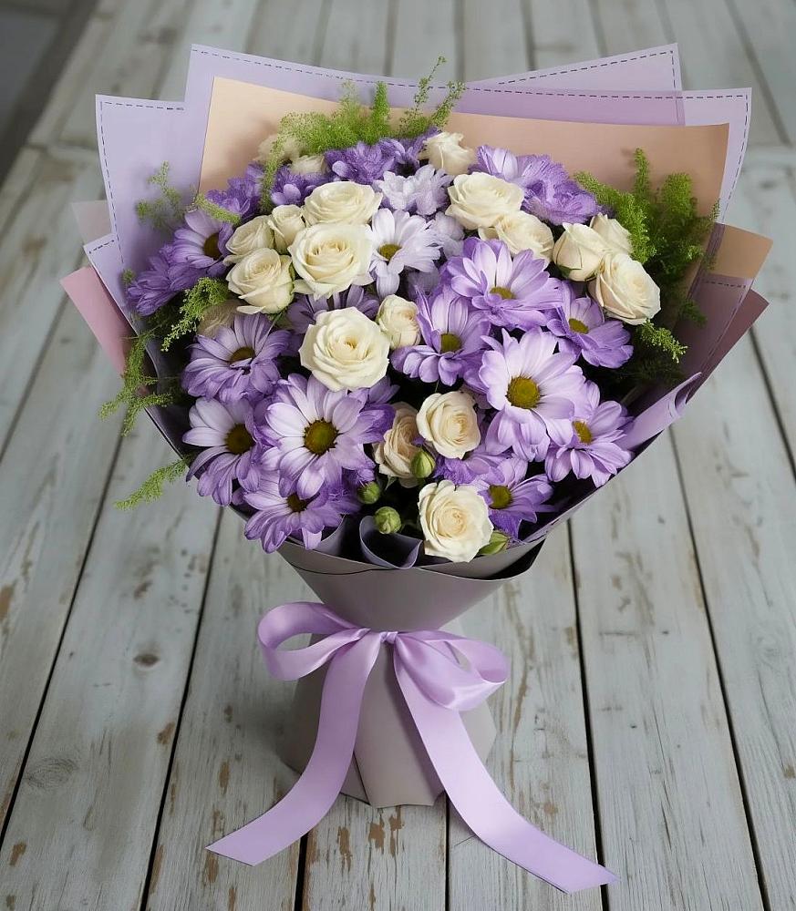 Букет цветов из: Хризантемы и Розы в Кузнечиках